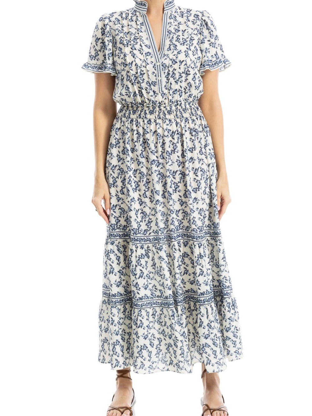 Max Studio White Maxi Dress with Blue Floral Print